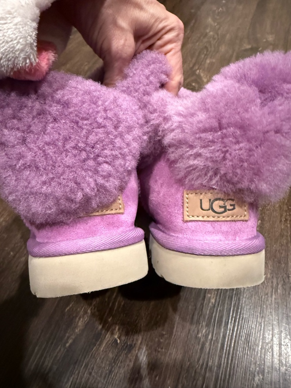 Plush purple Shearling-Lined Women's Ugg ankle boots, size 6. - Picture 2 of 8